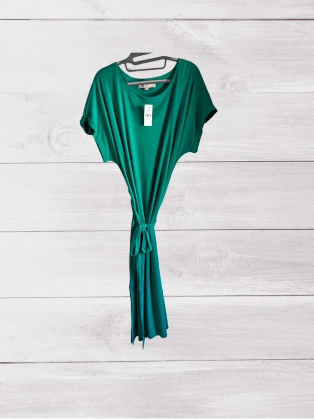 LOFT Green knit Tie-Waist Midi Dress XXL NWT short sleeve jersey